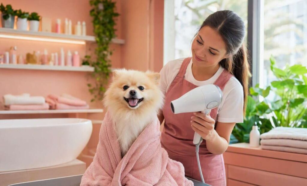 professional pet grooming spa blow dry service in Houston